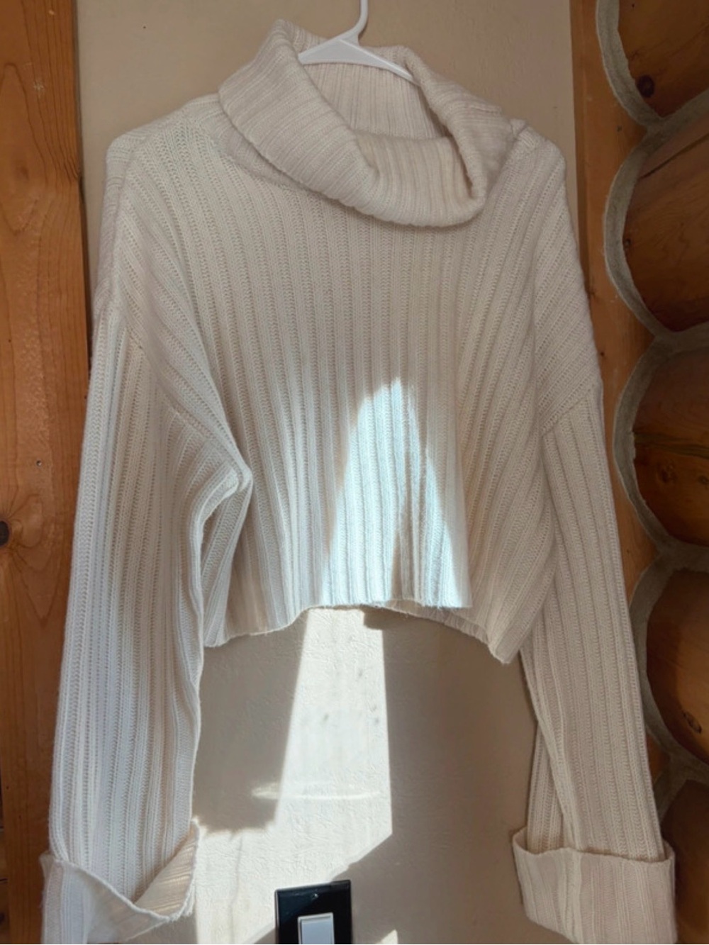 Sweet Rain Cream Cropped Ribbed Turtleneck Sweater